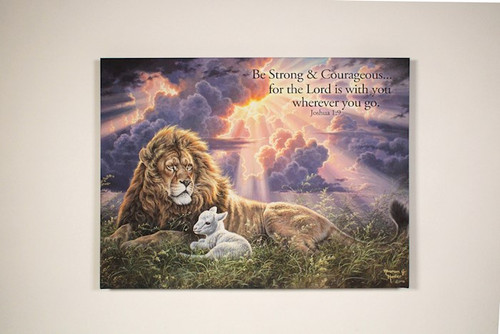 Mounted Print-Perfect Peace (Lion & Lamb) w/Scripture (Backlit Print) (18" x 24") by Hunter Abraham