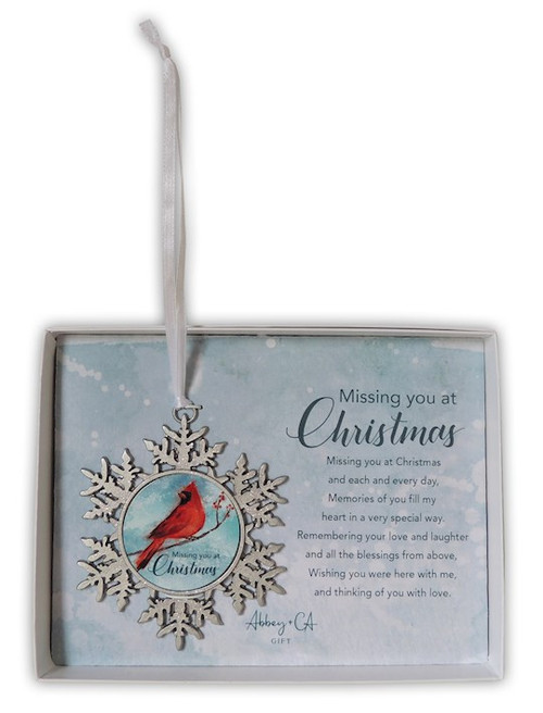 Ornament-Missing You At Christmas Cardinal w/Card & Gift Box by Christmas