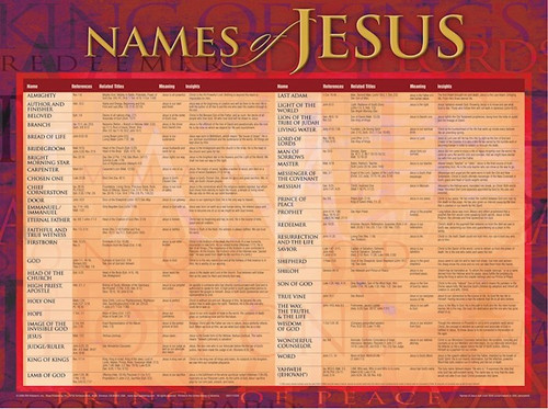 Chart-Names Of Jesus Wall (Laminated Sheet) (19" x 26") by Rose Publishing