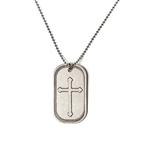 Necklace-Cross Dog Tag w/24" Chain-Stainless by Bella Ryann