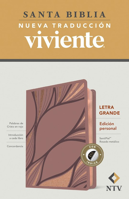 NTV Edicion Personal/Letra Grande (NLT Personal Size Large Print)-Rose Metallic LeatherLike Indexed by Tyndale Espanol