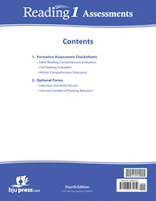 Reading 1 Assessments And Answer Key (4th Edition) by BJU Press