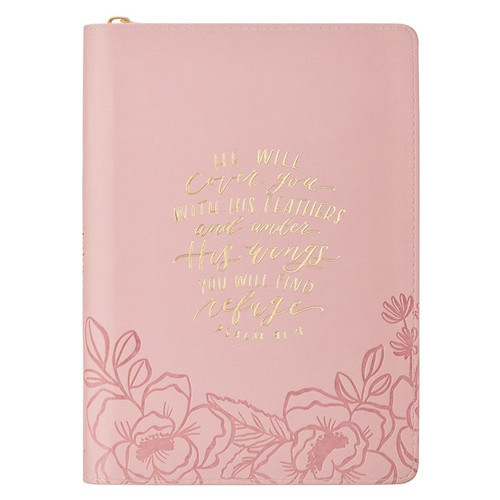Journal Classic W/ Zip-He Will Cover You Ps. 91:4-Pink by Christian Art Gift