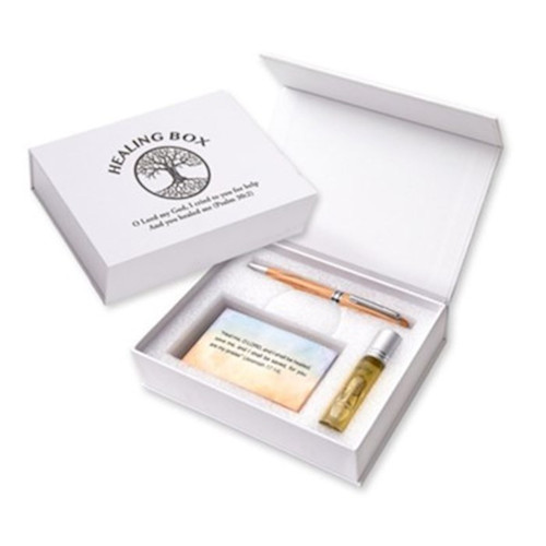 Gift Set-Prayers For Healing Box (Pen 31 Cards & Oil)-White Cardboard Box (#8243) by Holy Land Gifts