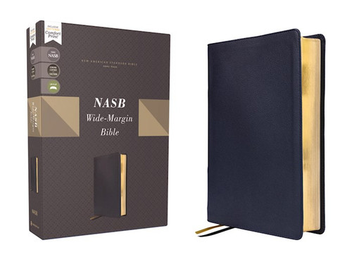 NASB 1995 Wide Margin Bible (Comfort Print)-Navy Genuine Calfskin Leather by Zondervan