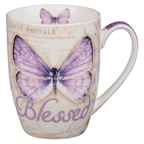 Mug-Butterfly Blessings/Blessed w/Gift Box (Jeremiah 17:7)-Purple (MUG400) by Christian Art Gift