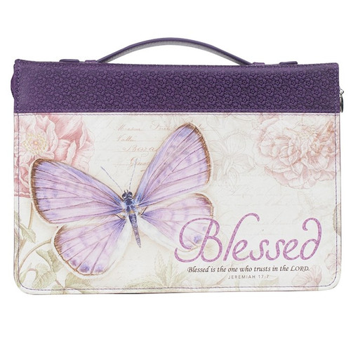Bible Cover-Blessed (Jeremiah 17:7)-Purple Butterfly Blessings Faux Leather Fashion-Large by Christian Art Gift
