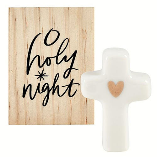 Ceramic Cross Figurine In Wood Box/O Holy Night (2"W x 2.75"H-Box) by Christmas