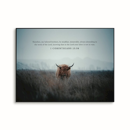 Framed Linen-Therefore My Beloved Brothers Be Steadfast (16" x 12") by P Graham Dunn