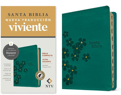 NTV Biblia Compacta Letra Gigante de Ziper con Filament (Compact Giant Print Zipper w/Filament)-Teal Floral LLike Index by Tyndale Espanol