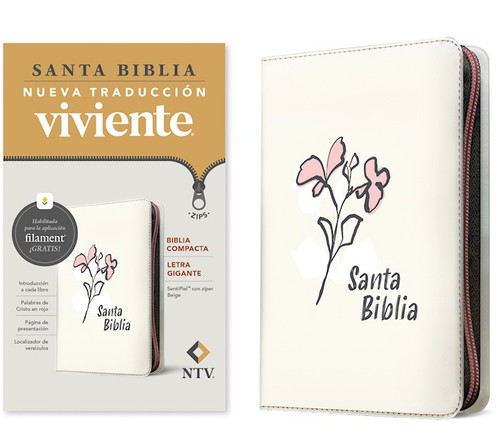 NTV Biblia Compacta Letra Gigante de Ziper con Filament (Compact Giant Print Zipper w/Filament)-Beige LeatherLike by Tyndale Espanol