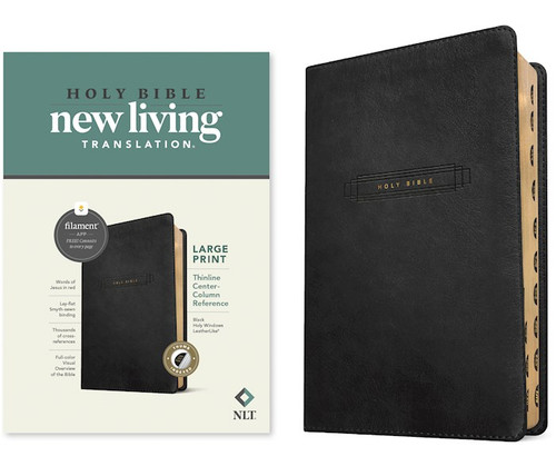 NLT Large Print Thinline Center-Column Reference Bible Filament Enabled-Black Holy Windows LeatherLike Indexed by Tyndale