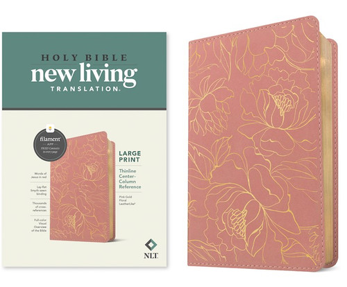 NLT Large Print Thinline Center-Column Reference Bible Filament Enabled-Pink Gold Floral LeatherLike by Tyndale
