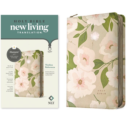 NLT Thinline Reference Zipper Bible Filament Enabled-Taupe Tender Blossom LeatherLike by Tyndale