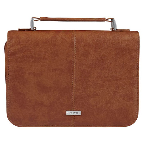 Bible Cover-Faith-Honey Brown Faux Leather-Large by Christian Art Gift