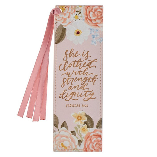 Bookmark-Strength & Dignity Prov. 31:25-Faux Leather Pink by Christian Art Gift