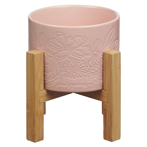 Planter w/Wood Stand Pink Floral Phil. 1:6 by Christian Art Gift