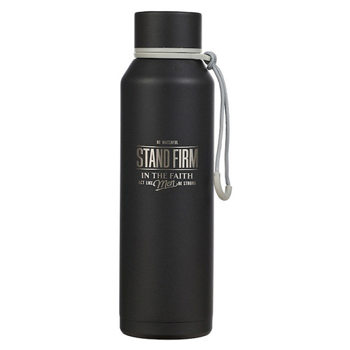 Water Bottle-Stainless Steel-Stand Firm 1 Cor. 16:13-Black by Christian Art Gift