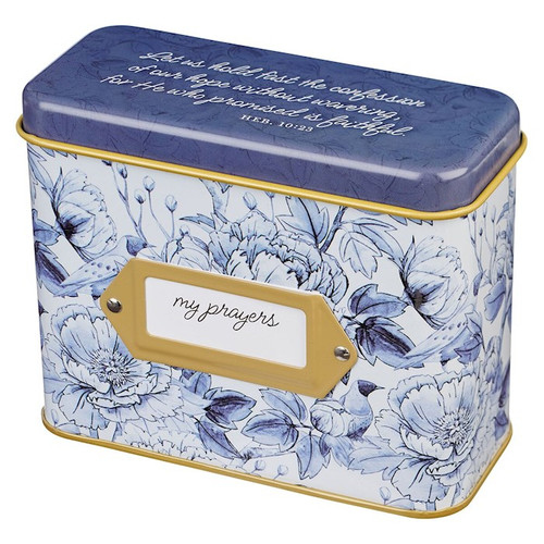 Scripture Cards In Tin-My Prayers Hebrews 10:23-Blue Floral by Christian Art Gift