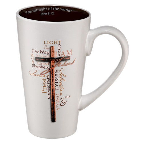 Mug-Light Of The World/Names Of Jesus w/Gift Box (John 8:12)-White/Brown Interior (16 oz) (MUG244) by Christian Art Gift