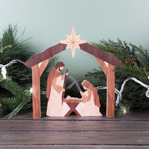 Nativity Set-Mary Joseph Jesus & Stable (2 Piece Set) (8"W x 7.5"H) by Christmas