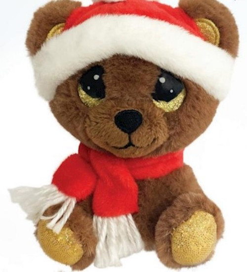 Plush-Cutie Pet-Tudies Backpack Clip-Brown Bear w/Santa Hat/Jolly by Christmas