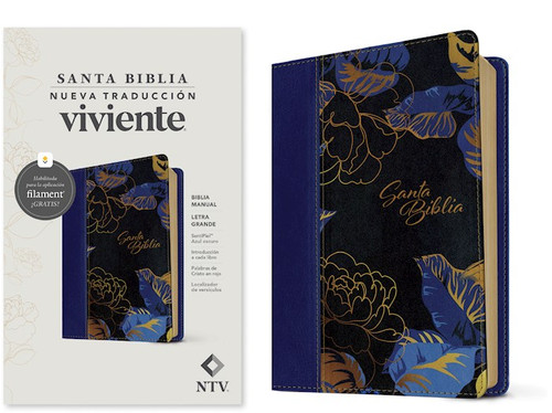 NTV Biblia Manual Letra Grande con Filament (NLT Handy Size Large Print Filament-Enabled)-Dark Blue LeatherLike by Tyndale Espanol