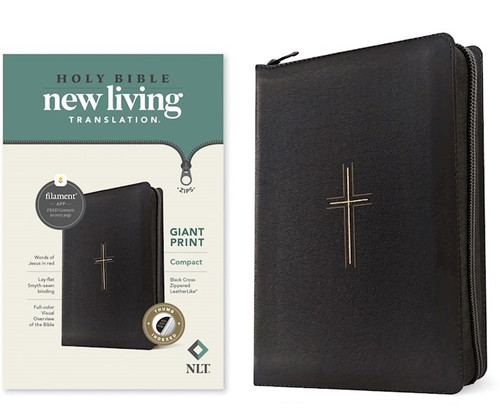 NLT Compact Giant Print Zipper Bible Filament-Enabled Edition-Black Cross Leatherlike Indexed by Tyndale House