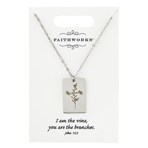Necklace-Rectangle-I Am The Vine...-Silver Plated (John 15:5) (15" w/ 2" Extender) by Kingdom Jewelry