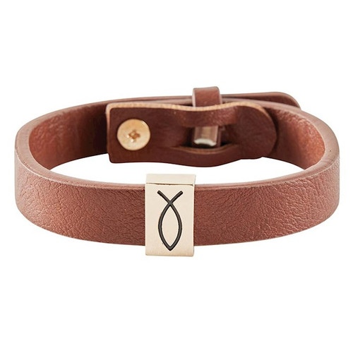 Bracelet-Faux Leather-Icthys Fish (8" Adjustable) by Kingdom Jewelry