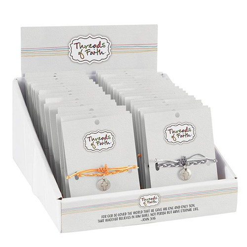 Bracelet-Thread Of Faith-Woven Cross Filled Display (8") (6 Asst) (36 Pcs) by Kingdom Jewelry