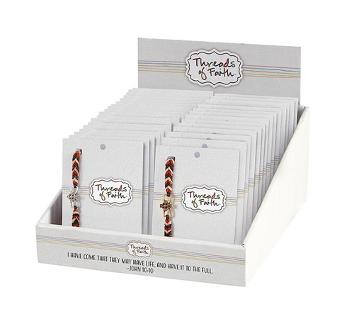 Bracelet-Thread Of Faith-Woven Cross Charm Filled Display (8") (2 Asst) (36 Pcs) by Kingdom Jewelry