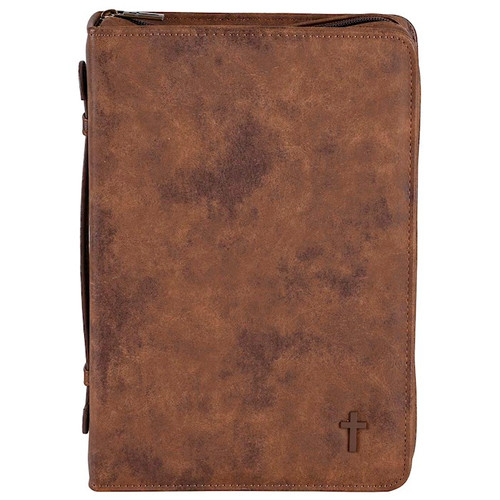 Bible Cover-Cross-Suede Look-Brown-XLG by White Dove Designs