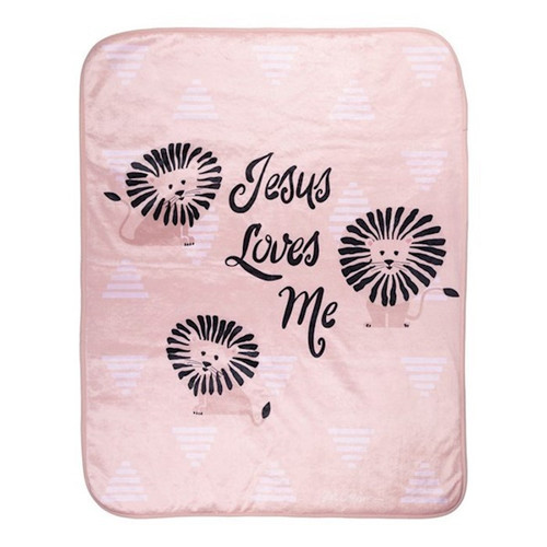 Throw-Jesus Loves Me/Lion-Pink (30" x 40") by Manual Weavers