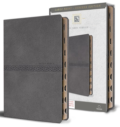 KJV Large Print Holy Bible-Gray Premium Imitation Leather Indexed by Origin