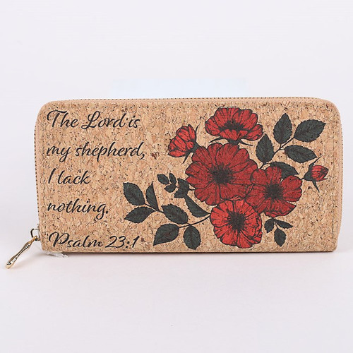 Wallet-Cork Clutch-Psalm 23:1-Zippered (1" x 7.625" x 4") by Swanson