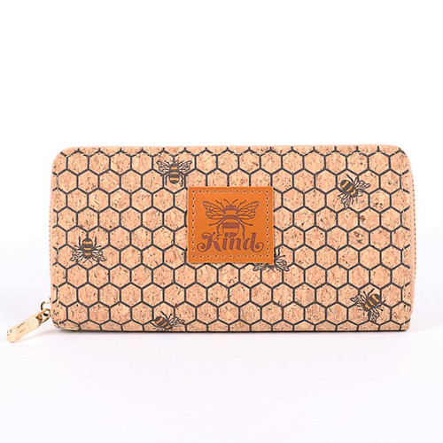 Wallet-Cork Clutch-Bee Kind-Zippered (1" x 7.625" x 4") by Swanson