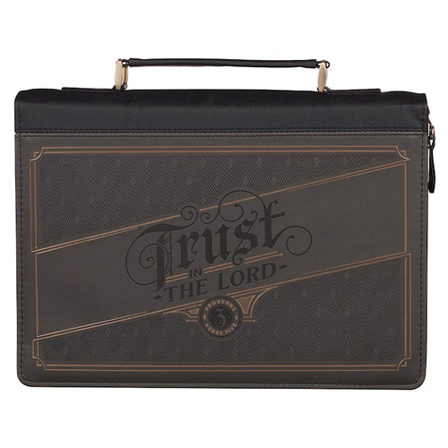 Bible Cover-Trust In The Lord (Proverbs 3:5)-Charcoal Faux Leather-Large by Christian Art Gift