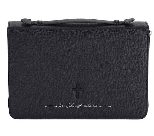 Bible Cover-In Christ Alone-Cross-Black-XXLarge by White Dove Designs