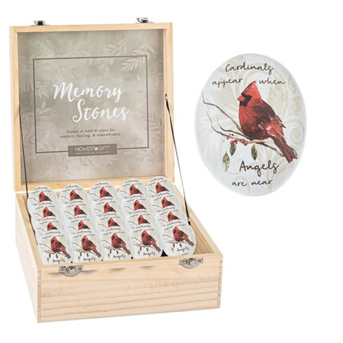 Cardinal Memory Stone In Wood Display Box  (24 Piece Assortment) by Ganz