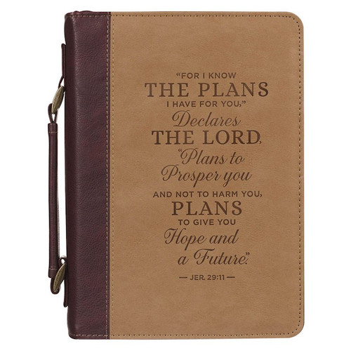 Bible Cover-For I Know The Plans (Jeremiah 29:11)-Burgundy/Tan-Large by Christian Art Gift