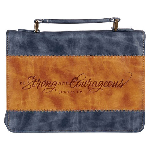 Bible Cover-Be Strong & Courageous (Joshua 1:9)-Butterscotch/Navy-Medium by Christian Art Gift