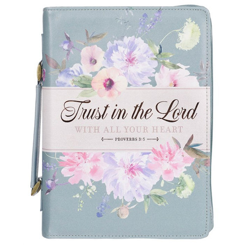 Bible Cover-Trust In The Lord (Proverbs 3:5)-Pearlescent Pewter Floral Fashion -Medium by Christian Art Gift