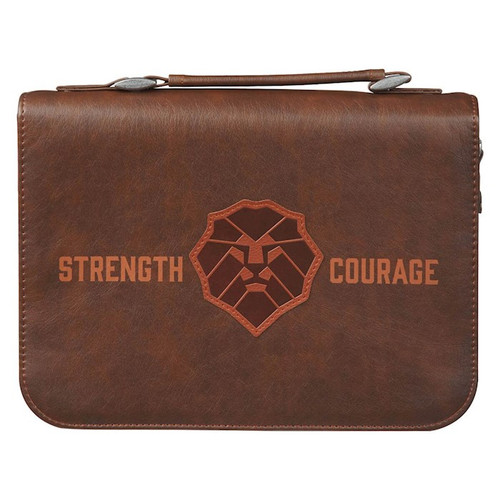 Bible Cover-Strength & Courage (Joshua 1:9)-Honey Brown-Medium by Christian Art Gift