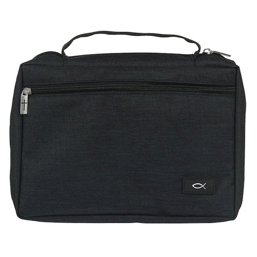 Bible Cover-Poly Canvas Value With Ichthus-Jet Black-Medium by Christian Art Gift