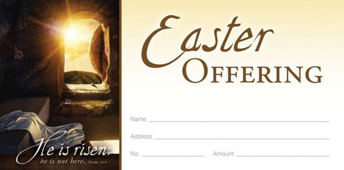 Offering Envelope-He Is Risen; He Is Not Here (Mark 16:6) (Pack Of 100) by Hermitage Art