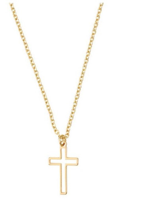 Necklace-Cutout Cross-Gold Plated (15" 2/ 2" Extender) by Kingdom Jewelry