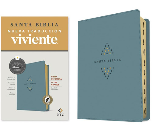 NTV Biblia Ultrafina Letra Grande Con Filament (NLT Thinline LP Bible Filament-Enabled)-Blue Leatherlike Indexed by Tyndale Espanol