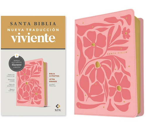 NTV Biblia Ultrafina Letra Grande Con Filament (NLT Thinline Large Print Bible Filament-Enabled)-Pink Leatherlike by Tyndale Espanol