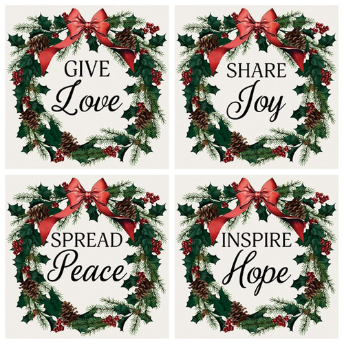 Square House Coasters-Wreath (Set of 4) by Christmas